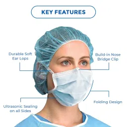 C-Cure® Melt Blown - SMMS Fabric 3 Ply Disposable Face Mask with Nose Clip and Reusable Travel Pouch (Blue) for Unisex image 5