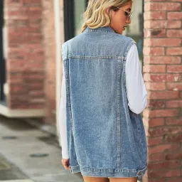 fulaida Loose Fit Sleeveless Denim Vest Jacket For Women | Button-Front Casual Layer image 2