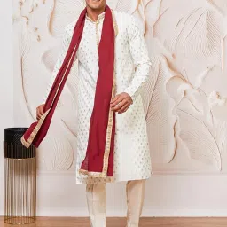 vastramay Men's Elegant Kurta, Pyjama, and Dupatta Set – Classic Ethnic Wear for Weddings & Festive Occasions image 1