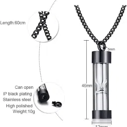 asma jewel house Can Open Hourglass Shape Pendant Stainless Steel Glass Unisex Bijoux 20" Chain Necklace For Men/Women image 1