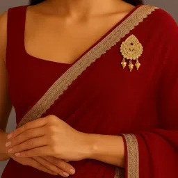 i jewels Gold Plated Traditional Teardrop Floral Design with Antique Finish Saree Pin For Women (SM105) image 1