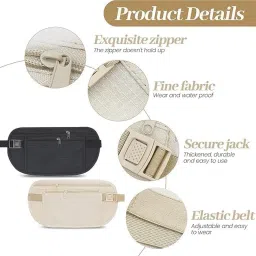 hetraj creation Secure Travel Money Belt, Anti-Theft Passport Holder, Hidden Under Clothes, Waterproof Waist Bumbag for Money, Cards, Keys, Khaki, Double Zipper Pocket Design image 4