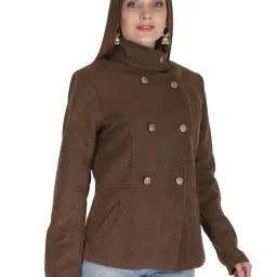 aol Women's Double Breasted Woollen Pea Coat with Hi-Neck Option image 3