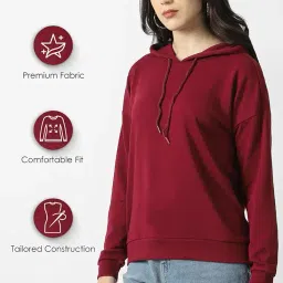 van heusen Women's Hooded Solid Sweatshirt| Full Sleeve Ribbed Hem Casual winterwear image 5