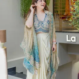 artyfly Ready To Wear indo-Western Chinon Silk 3-Piece Set – Dhoti, Blouse & Shrug with Cording Work wedding party bollywood image 3