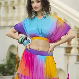 purvaja Women's Chinon/Art Silk Semi-Stitched Lehenga choli image 4