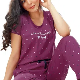 zeyo Women's Cotton Star & Dot Printed Night Suit set of Top & Pajama Set 5300 image 4