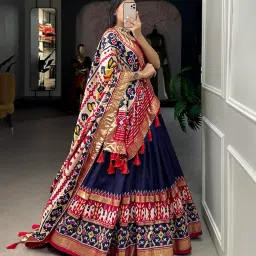 looknbook art Women's Tussar Silk With Patola Print And Foil Work Lehenga choli image 2