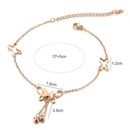 fabula by OOMPH Jewellery Rose Gold Tone Butterfly Shape Delicate Fashion Anklet for Women & Girls(ABJ1R4) -Single Piece image 1