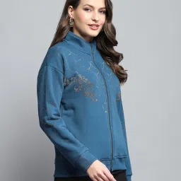 monte carlo Womens Printed Black Mock Neck Full Sleeve Sweatshirt image 3