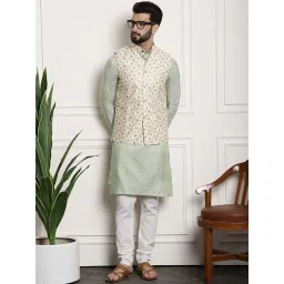 sojanya (Since 1958 Timeless Elegance-Pista Green Kurta & Cream Nehru Jacket for The Festive Season image 1