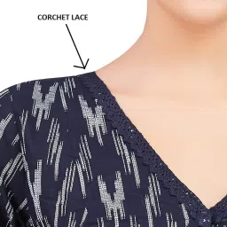 studio shringaar Women's Pure Cotton Ikat Readymade Saree 3/4 Sleeve Blouse With Crochet Work image 2