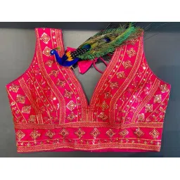 pujia mills Women's Silk Embroidery Sequins Zari Work Readymade Saree Blouse image 5