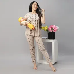 dzzo Women's Cotton Printed Maternity Night Suit | Comfortable Feeding Night Dress | Soft & Breathable Nursing Pajama Set image 5