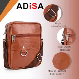 adisa Faux Leather Unisex Sling Cross Body Travel Office Messenger Bag (MS9011-TAN) image 2