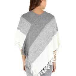 manra Women's and Girls Winter Warm Knitted Wool V- Neck Stripe Fringe Tassel Poncho Wrap Shawl Cape for Cold Weather, Casual & Festive Occasions image 1