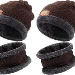 Warm Skull Cap with Neck Warmer, Set of 1, Black and Grey image 2