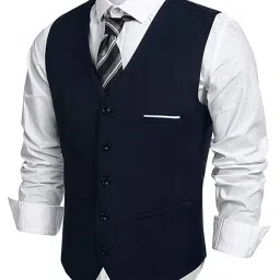 oora Men's Viscose V-Shape Tuxedo Style Waist Coat Slim Fit Latest V Neck Half Slim Jacket Formal Casual Stylish Coat for Wedding Party Office Wear image 3