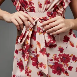 miss chase Women's Round Neck Sleeveless Floral Wide Leg Jumpsuit with Pockets image 4