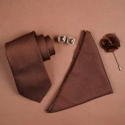 rizoro Mens Plaid Dotted Silk Necktie Gift Set With Pocket Square Cufflinks & Brooch Pin Formal Tie With Leatherite Box (A10RX Free Size) | (Leather Gift Box) (Pack of 4) image 5