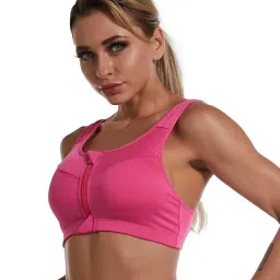 plumbury Polyamide Women's Medium Impact Padded Front Zip Racerback Sports Bra With Adjustable Strap image 4