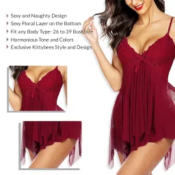 kittybees Women's Net Solid Above Knee Babydoll Lingerie image 4