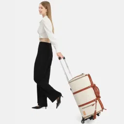 fuoco Carry On Travel Trolley Bag, PU Leather Mega Garment Duffle Bag for Women Men, Convertible Duffle Bag for Travel, 2 in 1 Hanging Suitcase Suit Traveling Bag 1 Year Warranty (White_Tan) image 3