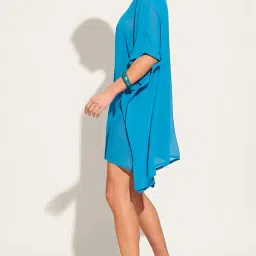 sun-rose fashions Plain colors weightless Sheer/Transparent loose fit Plus size Kaftan Dress | Thread work on Neckline |Beach cover up | One Size fits all image 2