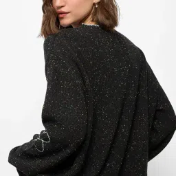 the souled store Sweater Weather Women and Girls Long Sleeves Round Neck Black Embroidered Acrylic Oversized Sweaters image 3