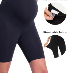 litelooks clothing Litelooks Women's Cotton Lycra Maternity Shorts – Seam-Free, High Waist Support and Stretchable Pregnancy Shorts for Pre & Post Pregnancy - Pack of 2 image 1