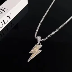 frolics india Trendy Lightning Bolt Pendant Necklace for Men & Boys | Stylish Hip Hop Chain with CZ Stones | Fashion Jewellery Gift for Men & Couples image 5