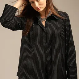 vero moda Women's Monochrome Pinstripe Regular Fit Shirt | Desk to Dinner. image 1