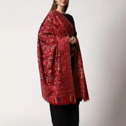 swi with label Women's Kashmiri Kani Woven Wool Shawl (2J2_Maroon) image 3