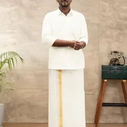 ramraj cotton Men Premium Kora Dhoti for Men Breathable & Lightweight Cotton Veshti Comfortable Daily Dhoti | Ideal for Festivals & Weddings image 3