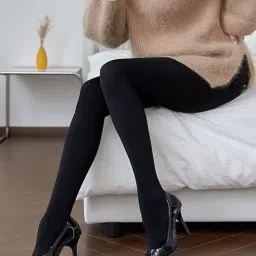 lebami Fleece Lined Stockings for Women Stretchy Solid High Waisted Tights Winter Warm Thick Thermal Pants image 2
