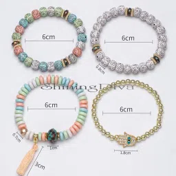 shining diva fashion Bohemian Evil Eye Lucky Protection Hamsa Hand Tassel Charm Beaded Bodhi Stylish Multilayer Bangle Bracelet for Women and Girls image 5
