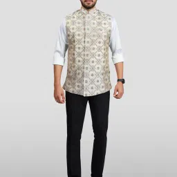 vastramay JBN Men's White Silk Blend Nehru Jacket image 1