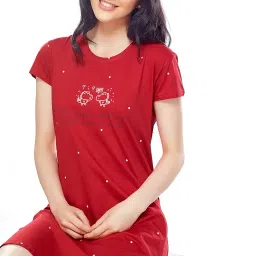 zeyo Women's Cotton Night Dress Dot Printed Knee Length Night Gown 5323 image 4