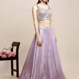 madhuram textiles womens' Lehenga And Choli With Short Jacket Set With Zimmichu Silk Embroidery Work Set(M-2489 Purple) image 3