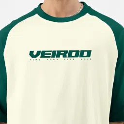 veirdo 100% Pure Cotton Round Neck Cool Front Chest Typographic Logo Printed Raglan Sleeve T-Shirt for Men (Colors: White, Black, Swanwhite, Beige & Grey) image 3