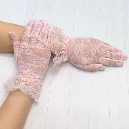 yuppin Lace Gloves Women Elegant Gloves Bridal Lace Gloves Floral Pattern Lace Gloves for Wedding Dress Evening Dress image 3