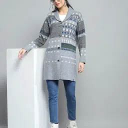 monte carlo Womens Self Design Grey Collar Neck Full Sleeve Cardigan_1243691CC-1 image 5