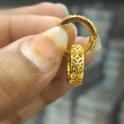 paavan diamond & jewellery Gold Plated Huggie Hoop Earrings, Small Round Design with Geometric Pattern, Unisex image 2