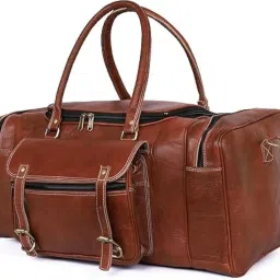 kirruu 24'' Inch Flap Leather Duffle Bag Handmade Rustic Overnight Weekend Bag for Men, Gym Sports Travel Tote Bag Luggage Carry On Flight Cabin Duffel Bag (24-INCH Large) image 1