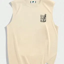 sxv style Negroni Cocktail Graphic Tank Top, Cotton Sleeveless Vest, Cream Colour image 1