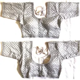 pujia mills Women's Heavy Silver Jari Thread Readymade Blouse for Saree Lehenga image 5