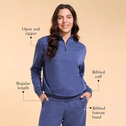 enamor Women's Cotton Blend High Neck Sweatshirt image 1