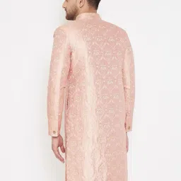 vastramay Men's Pink Silk Blend Sherwani Only Top - Brocade Sherwani image 2