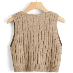 gudmart Women Vintage V Neck Cable Knit Sweater Vest Sleeveless Cropped Sweaters Pullover Knit Tank Top image 2