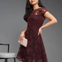 miss chase Women's Round Neck Cap Sleeves Low Back Lace Skater Knee-Length Dress image 5